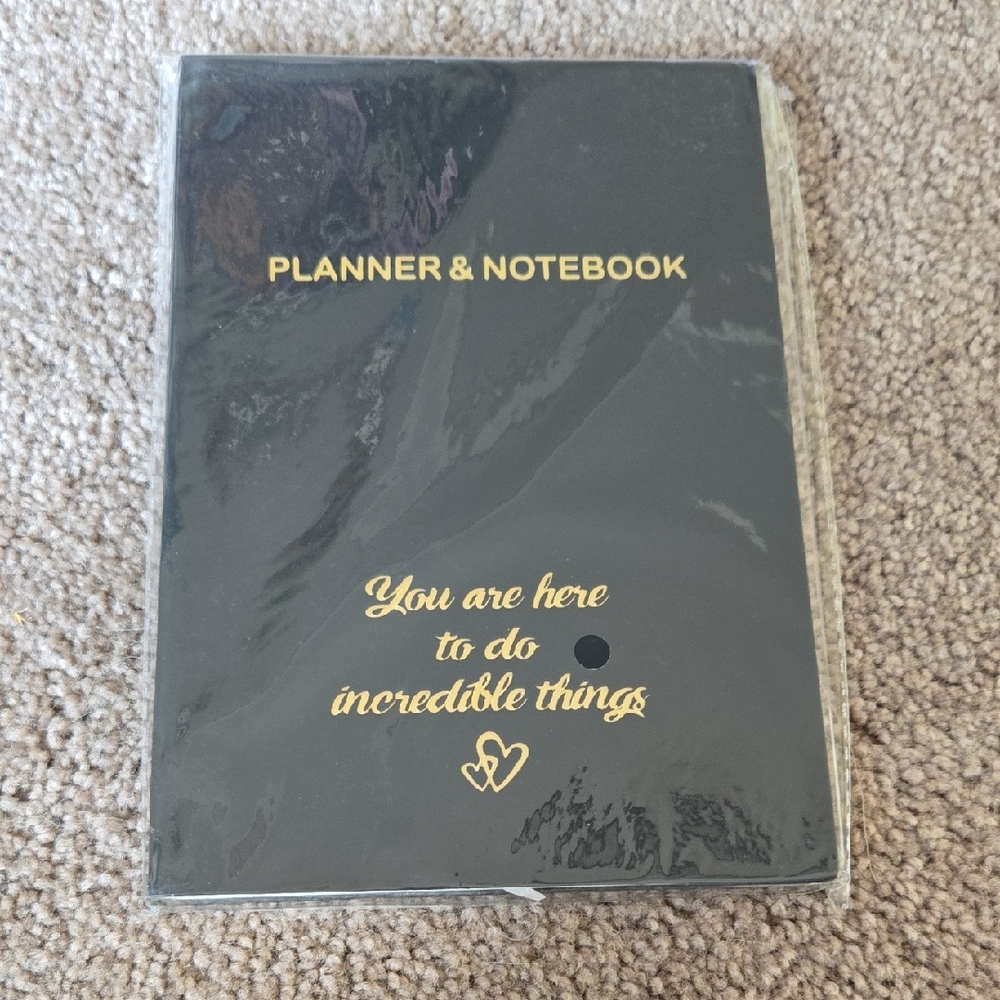 NEW-Black/Gold Daily Planner And Notebook